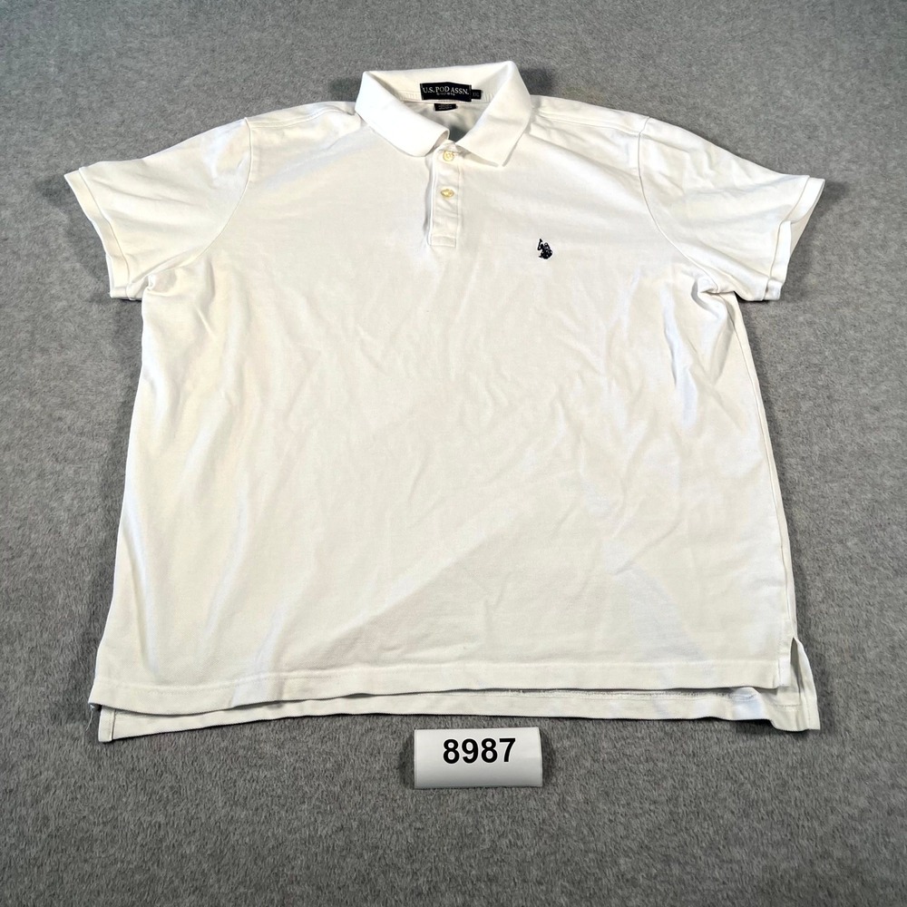 US Polo Assn Golf Shirt Mens 2XL White Cotton Collared Hi Low Side Slit Tennis